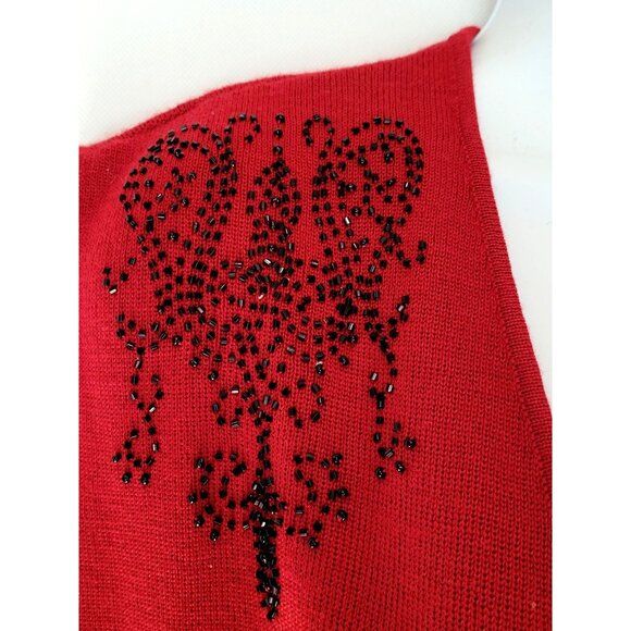 Koret Vest Women's L Wool Blend Red Sweater Knit Grandmacore Vintage Beaded Embe - Picture 7 of 10